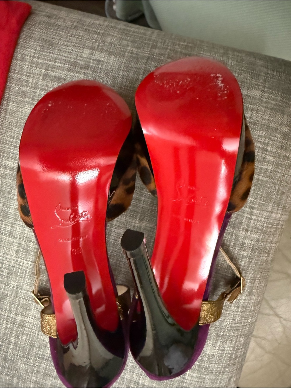 Christian Louboutin Gold and Black T-Strap Platform Heels - Picture 7 of 7